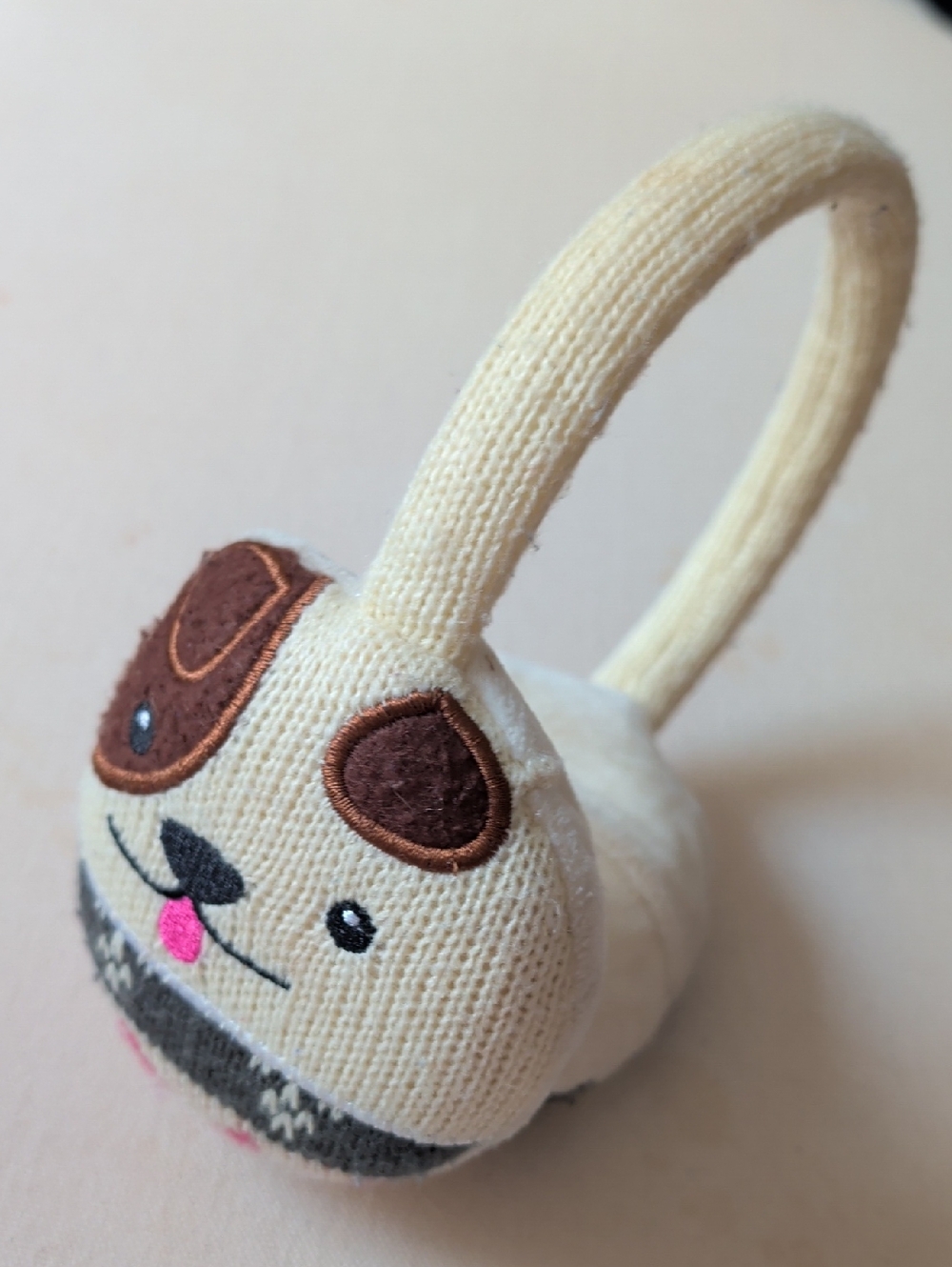 Cream Dog Ear Muffs Plush Headband